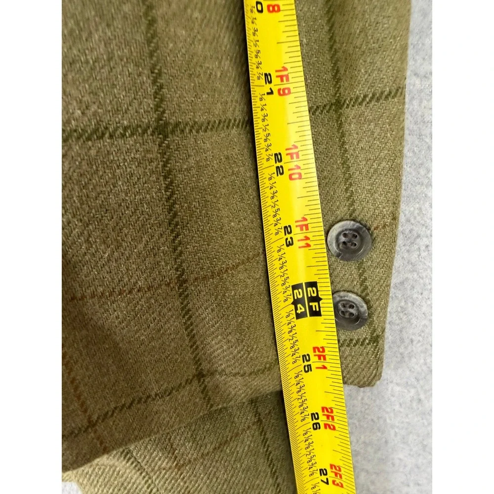 Vintage 60s Bespoke Olive Green Windowpane Wool Sport Coat 44 L